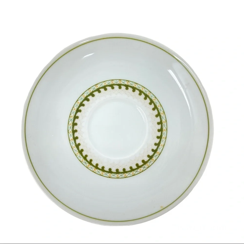NORITAKE China No.6226 Hermitage Set of 3 Saucers. White and Green Pattern.